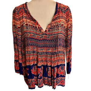 Anthropologie Vanessa Virginia Elephant Print Boho Peasant Top Pleated Festival